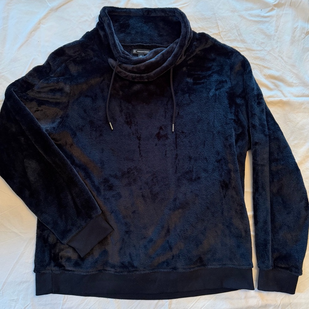 Men's Black Velour Cowl Neck Sweater and Pant set